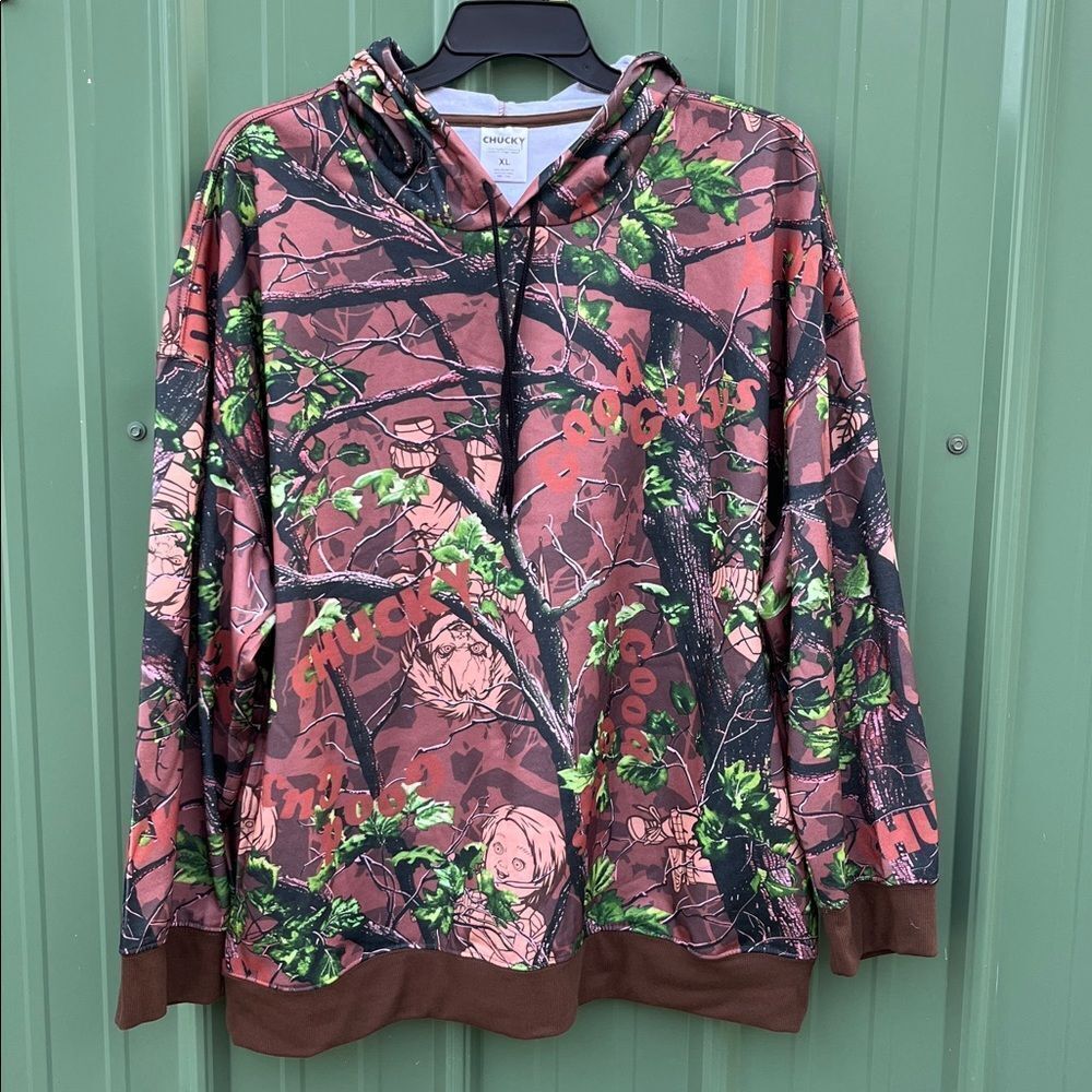 Men's Chucky in Camo Graphic Fleece Hoodie Sweatshirt Size XL